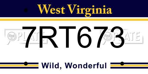 7RT673 West Virginia License Plate