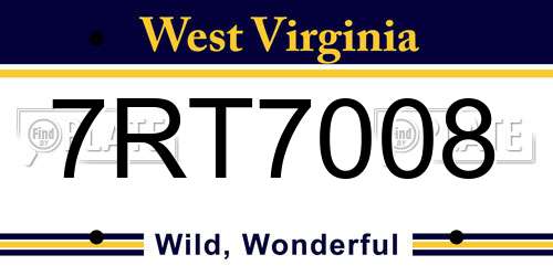 7RT7008 West Virginia License Plate