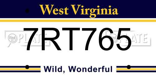 7RT765 West Virginia License Plate