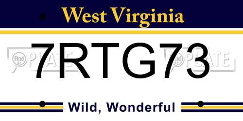 7RTG73 West Virginia License Plate