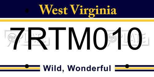 7RTM010 West Virginia License Plate
