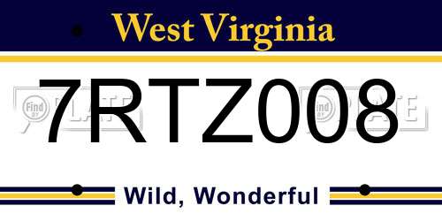 7RTZ008 West Virginia License Plate