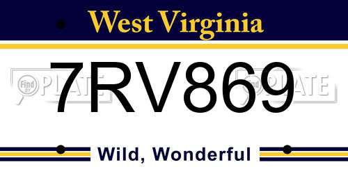 7RV869 West Virginia License Plate