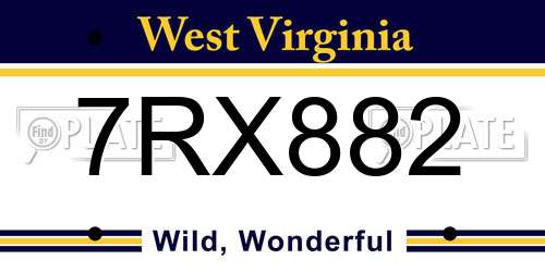 7RX882 West Virginia License Plate