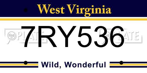 7RY536 West Virginia License Plate