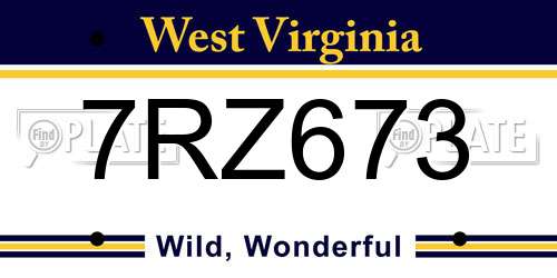 7RZ673 West Virginia License Plate
