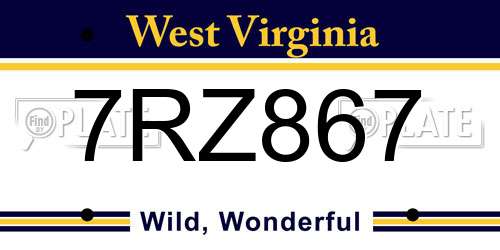 7RZ867 West Virginia License Plate