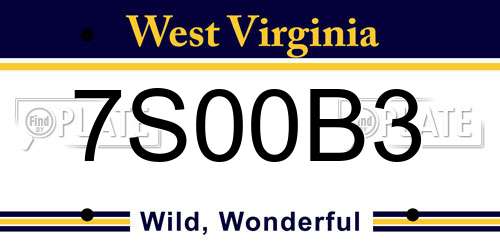 7S00B3 West Virginia License Plate