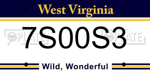7S00S3 West Virginia License Plate