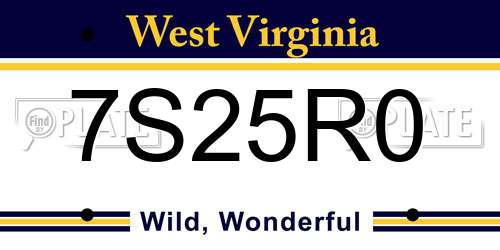 7S25R0 West Virginia License Plate