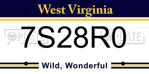 7S28R0 West Virginia License Plate