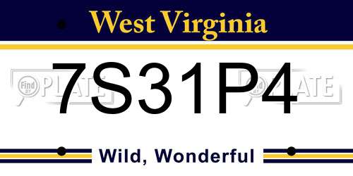 7S31P4 West Virginia License Plate