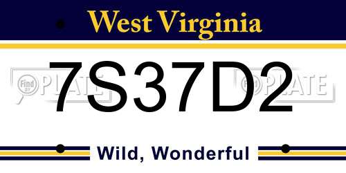 7S37D2 West Virginia License Plate
