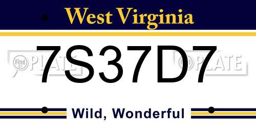 7S37D7 West Virginia License Plate