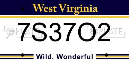 7S37O2 West Virginia License Plate