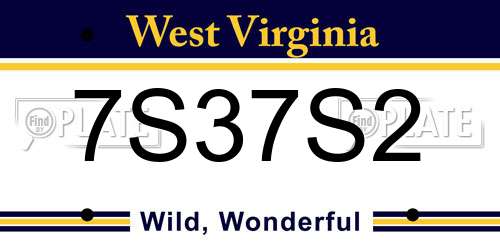 7S37S2 West Virginia License Plate