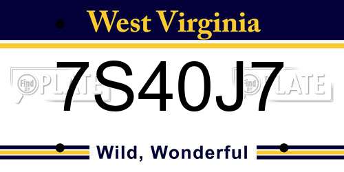 7S40J7 West Virginia License Plate