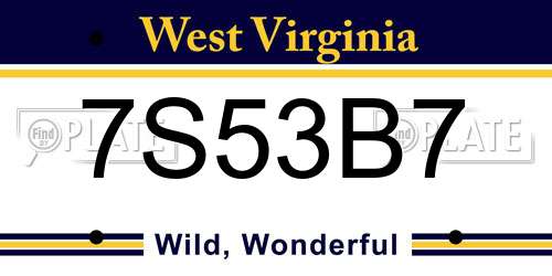 7S53B7 West Virginia License Plate