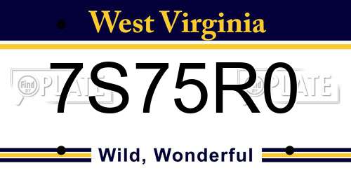 7S75R0 West Virginia License Plate
