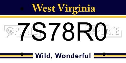 7S78R0 West Virginia License Plate