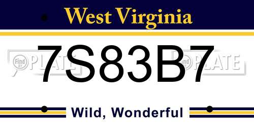 7S83B7 West Virginia License Plate
