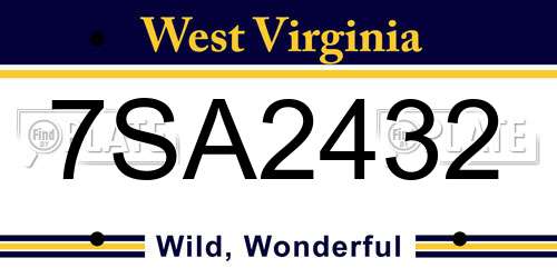 7SA2432 West Virginia License Plate
