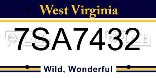 7SA7432 West Virginia License Plate