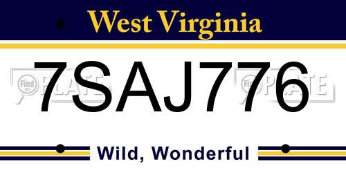 7SAJ776 West Virginia License Plate
