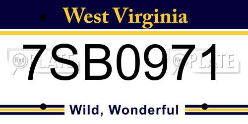 7SB0971 West Virginia License Plate