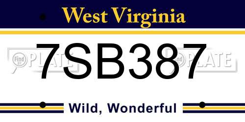 7SB387 West Virginia License Plate