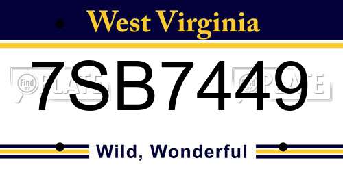 7SB7449 West Virginia License Plate
