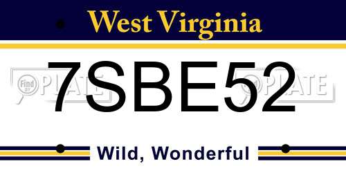 7SBE52 West Virginia License Plate