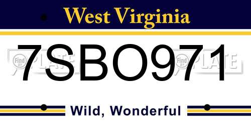7SBO971 West Virginia License Plate