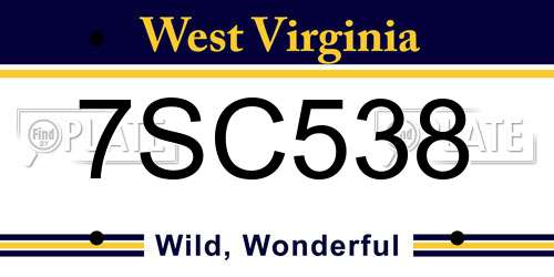 7SC538 West Virginia License Plate