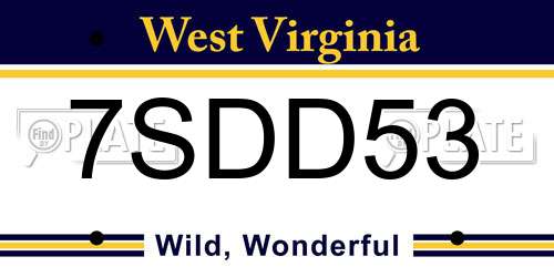 7SDD53 West Virginia License Plate