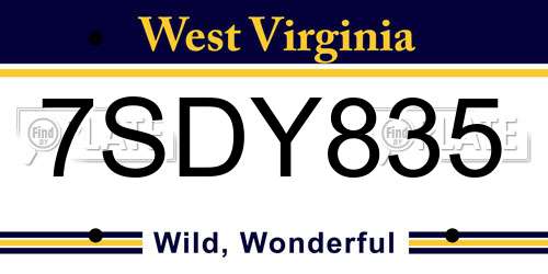 7SDY835 West Virginia License Plate