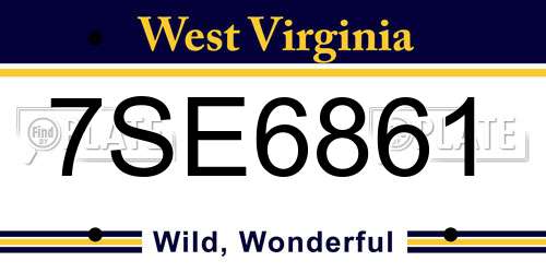 7SE6861 West Virginia License Plate