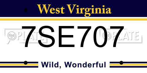 7SE707 West Virginia License Plate