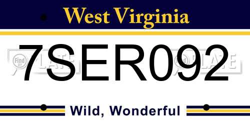 7SER092 West Virginia License Plate