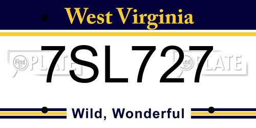 7SL727 West Virginia License Plate