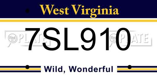 7SL910 West Virginia License Plate
