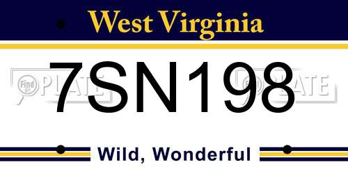 7SN198 West Virginia License Plate