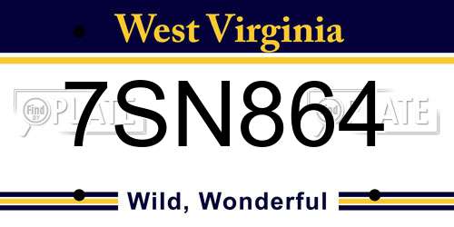 7SN864 West Virginia License Plate