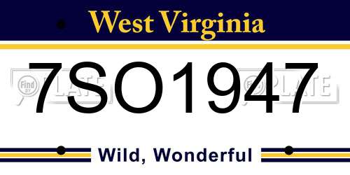 7SO1947 West Virginia License Plate