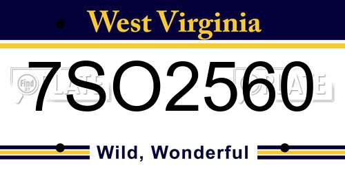 7SO2560 West Virginia License Plate