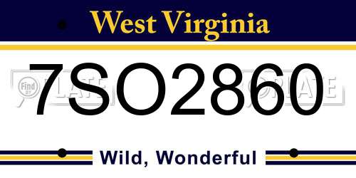 7SO2860 West Virginia License Plate