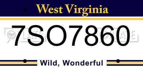 7SO7860 West Virginia License Plate