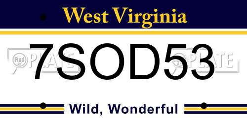 7SOD53 West Virginia License Plate