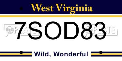 7SOD83 West Virginia License Plate