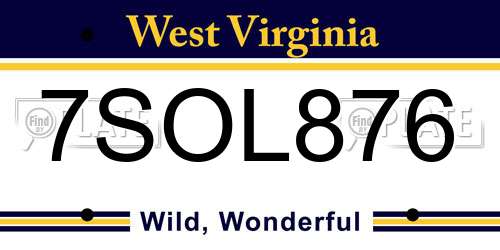 7SOL876 West Virginia License Plate